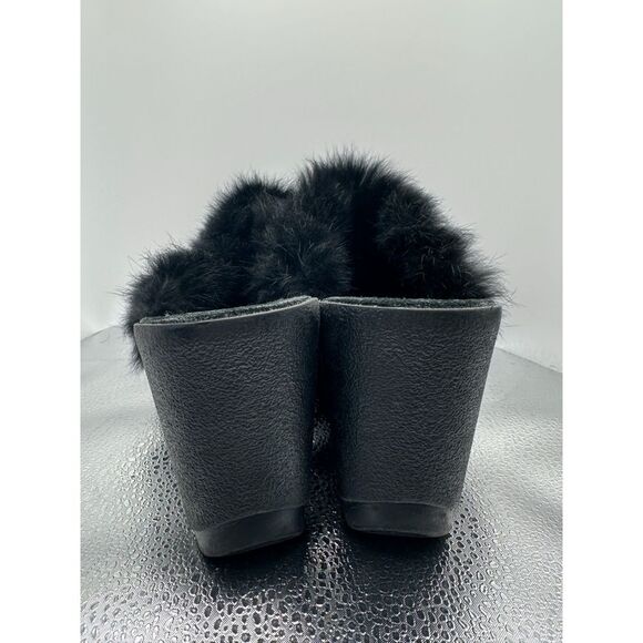 COACH Kaela Black Suede Rabbit Fur Slip On Clogs Mules With Wedge Heels - US 9 - Picture 5 of 11